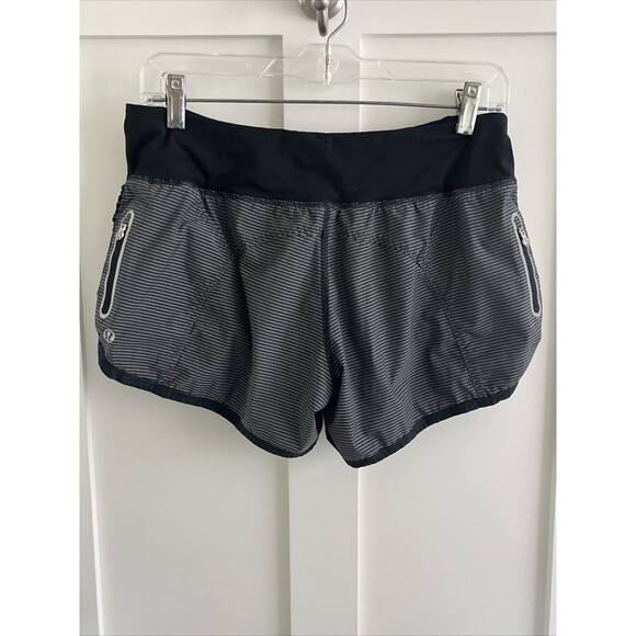 VGUC LULULEMON Run SHORTS SZ 6 Black GRAY SIDE RUCHING - Picture 6 of 15